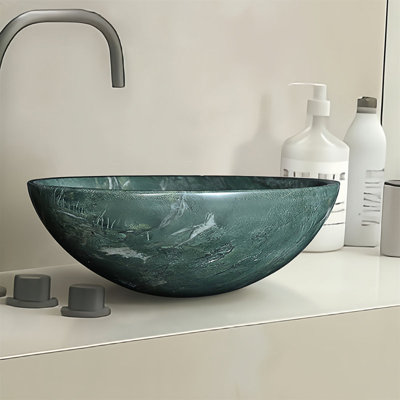 Green Natural Marble Bathroom Vessel Sink, Green
