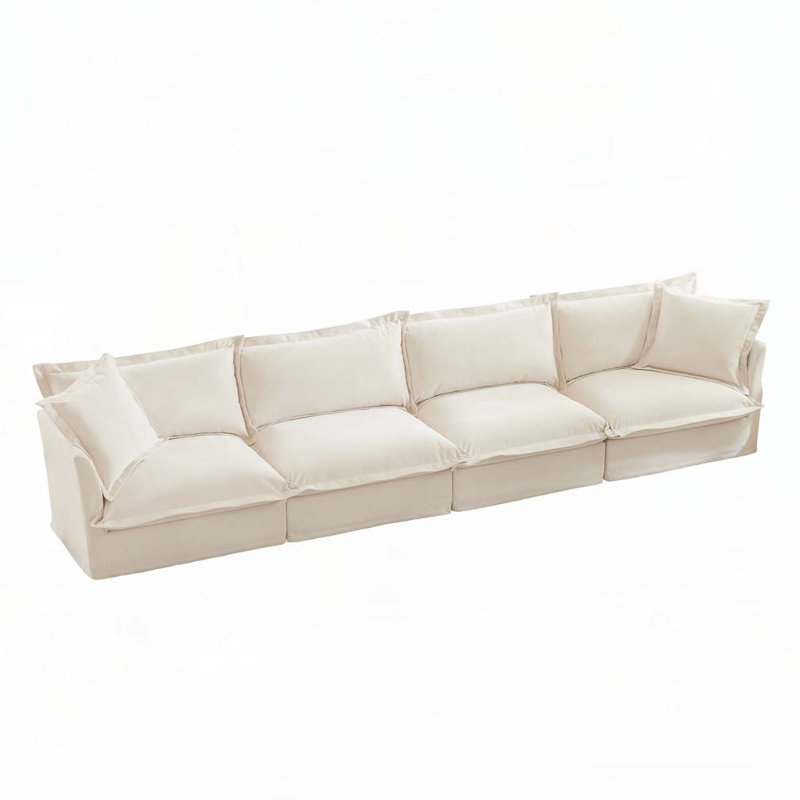 Canapé Chenille, Crème, crème, H 34,6 po x l 156,6 po x P 33 po, 4