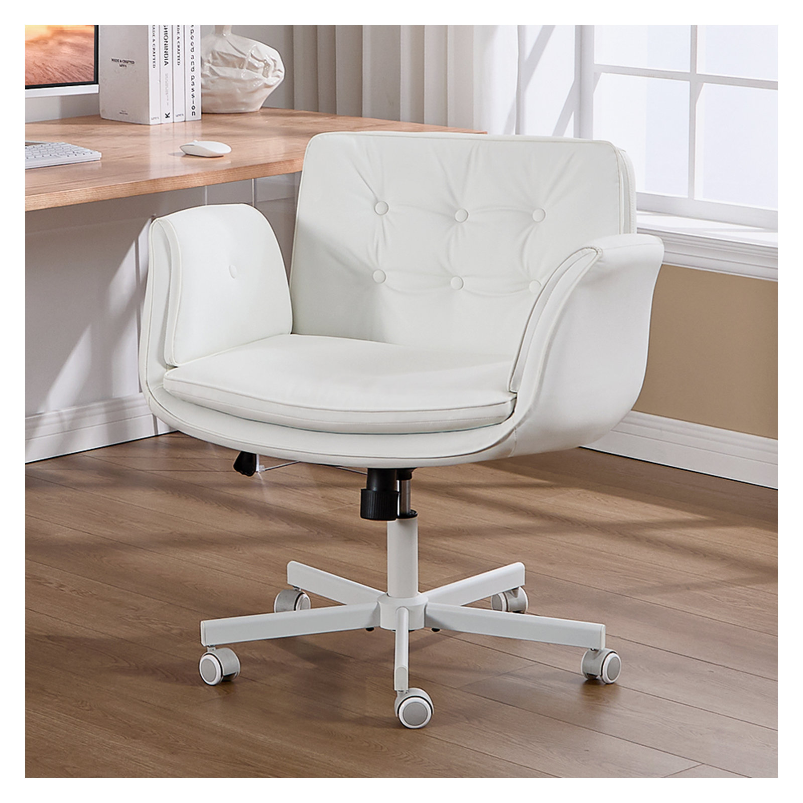 Luii Criss Cross Home Office Chair with wheels and arms, White, White