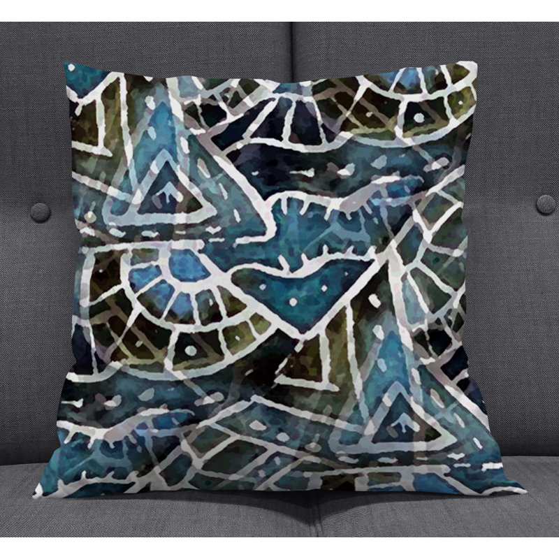 Throw Pillow With Insert, 16"H x 16"W, Blue/Black Abstract 7