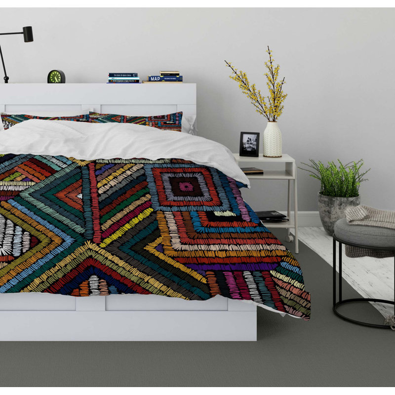 Needlework Polyester Twill Duvet Cover, Queen Duvet Cover + 2 Pillow Cases, Needlework
