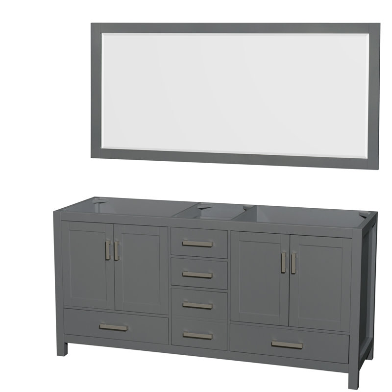 Base de meuble-lavabo autoportant double 71 po avec miroir 70 po Sheffield, Gris foncé