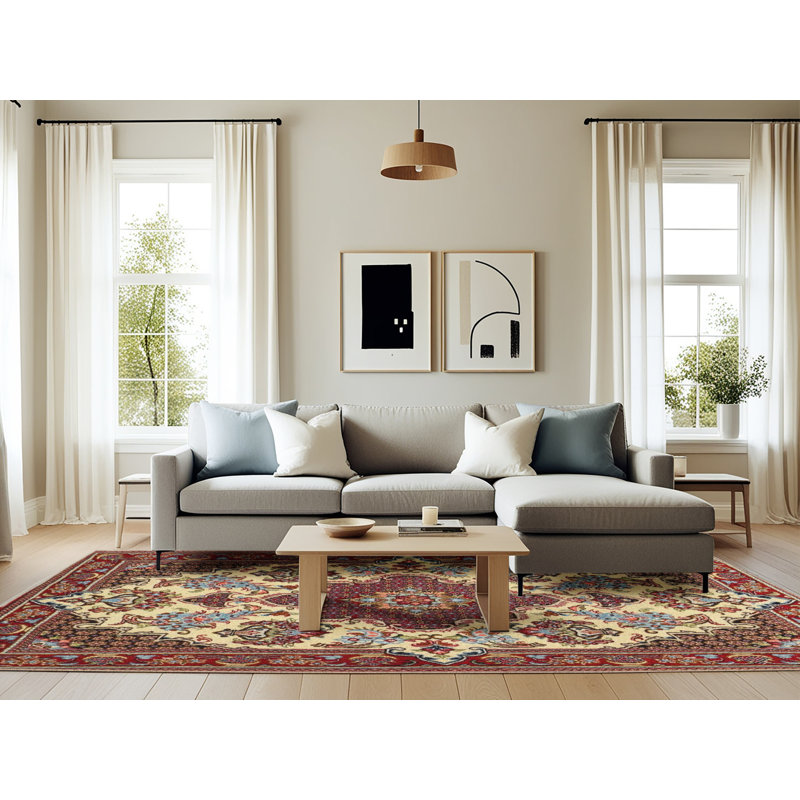 Tapis brun/beige traditionnel Jitu, Rectangle 6 pi x 9 pi