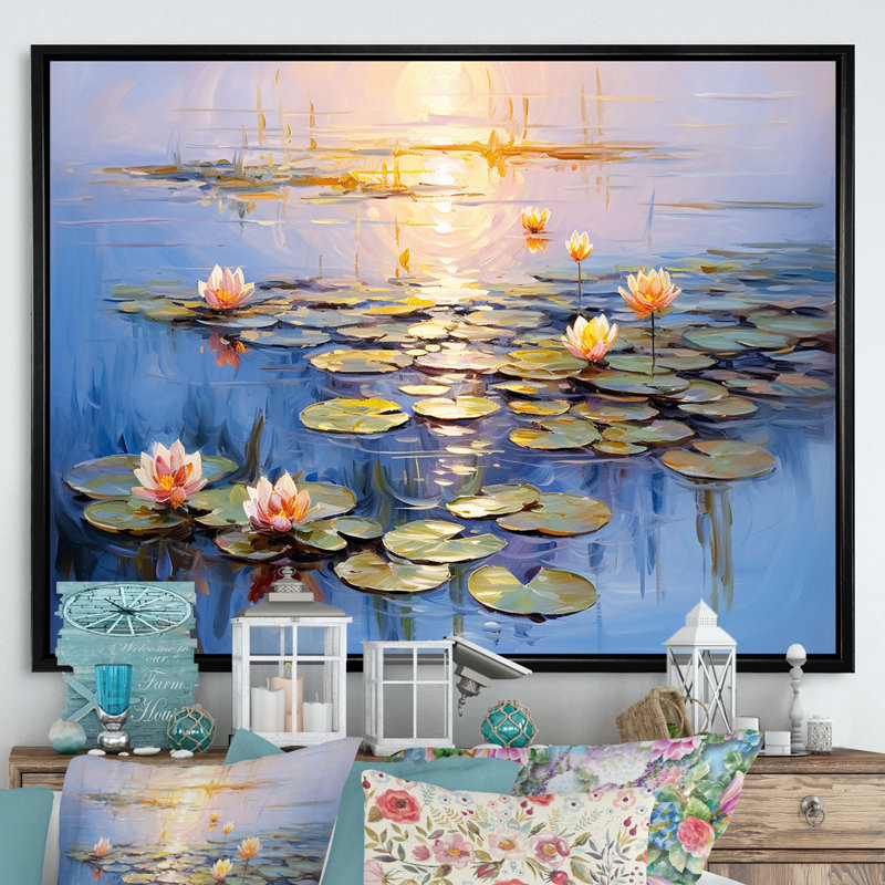 «Monets Water Lily Pond Reflections 4 - Lake», art mural, Cadre flottant noir, H 30 po x l 40 po x P 1,5 po