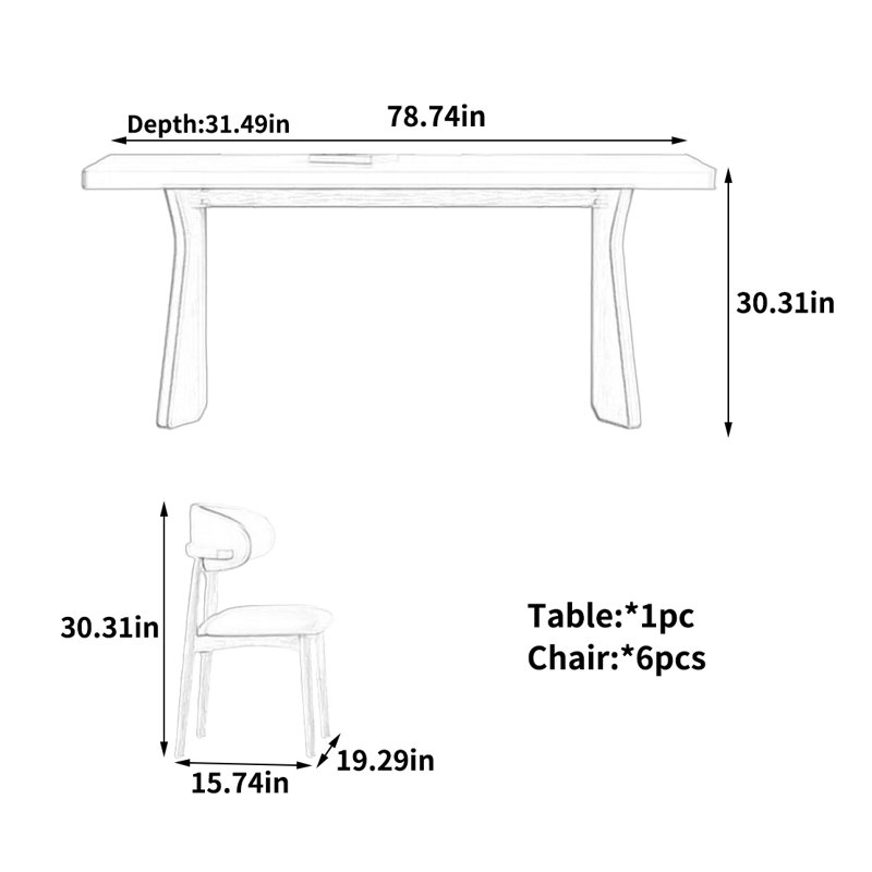 Table de salle à manger exquise et unique, 30.31"H x 78.74"L x 31.49"W, 7