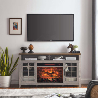 TV Media Stand With Electric Fireplace KD Inserts Heater