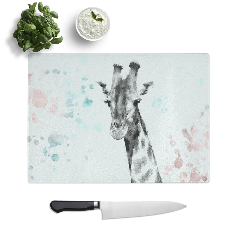 Tempered Glass Giraffe withes Chopping Board, 20 cm x 28.5 cm