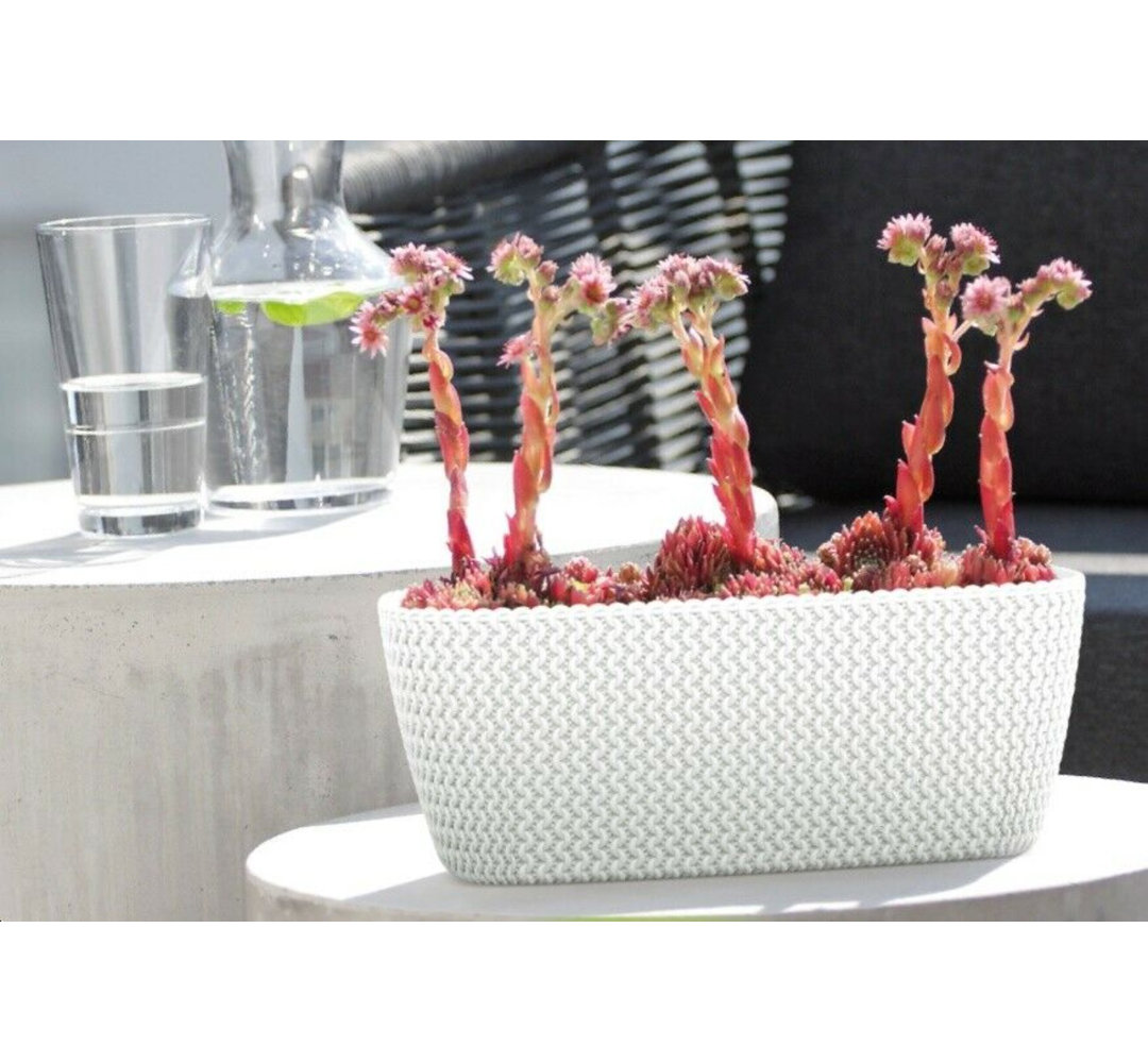 Large 40Cm White Rattan Plastic Planters Window Box Plant Pot Trough Planter