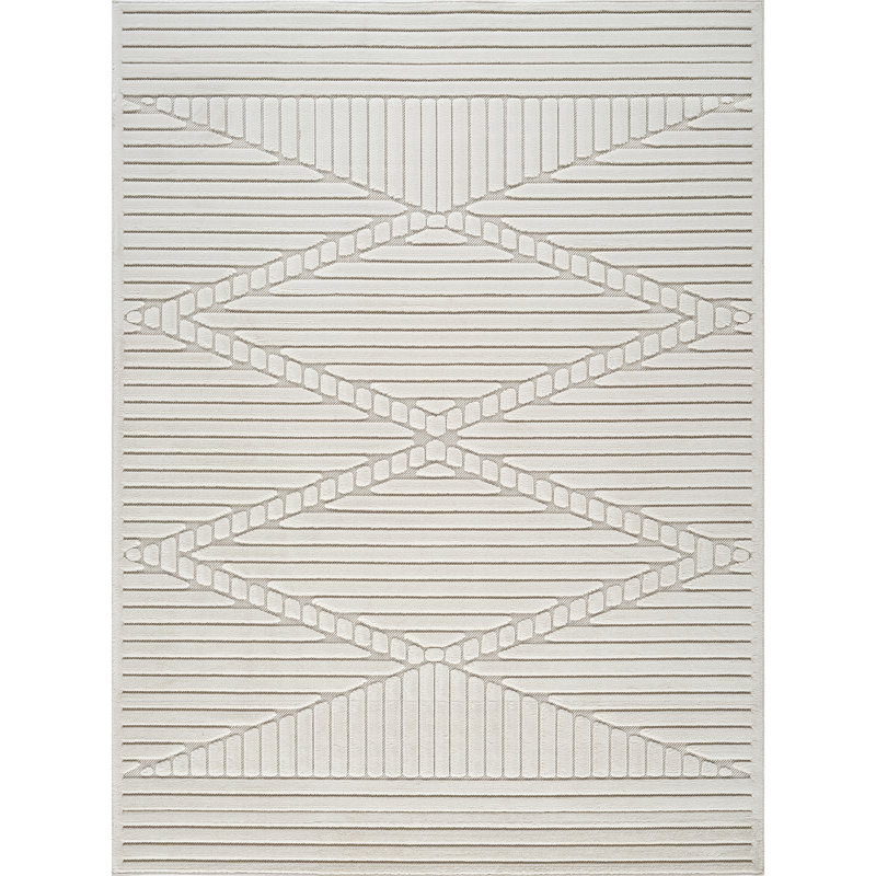 Takila In- & Outdoor Scandi Modern White Area Rug, Rectangle 13'4" x 18'4"