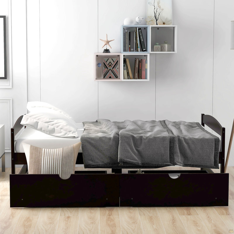 Lit plateforme simple avec deux tiroirs, Espresso