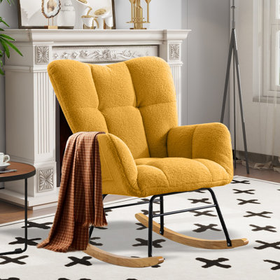 Modern Nursery Rocking Chair, Upholstered Glider Chair with High Backrest, Rocker Accent Armchair with Solid Wood Legs for Nursery Bedroom Living Room