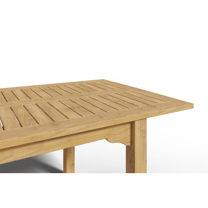 Ensemble repas d'extérieur rectangulaire en teck 7 pièces avec table extensible et fauteuils empilables Flecia