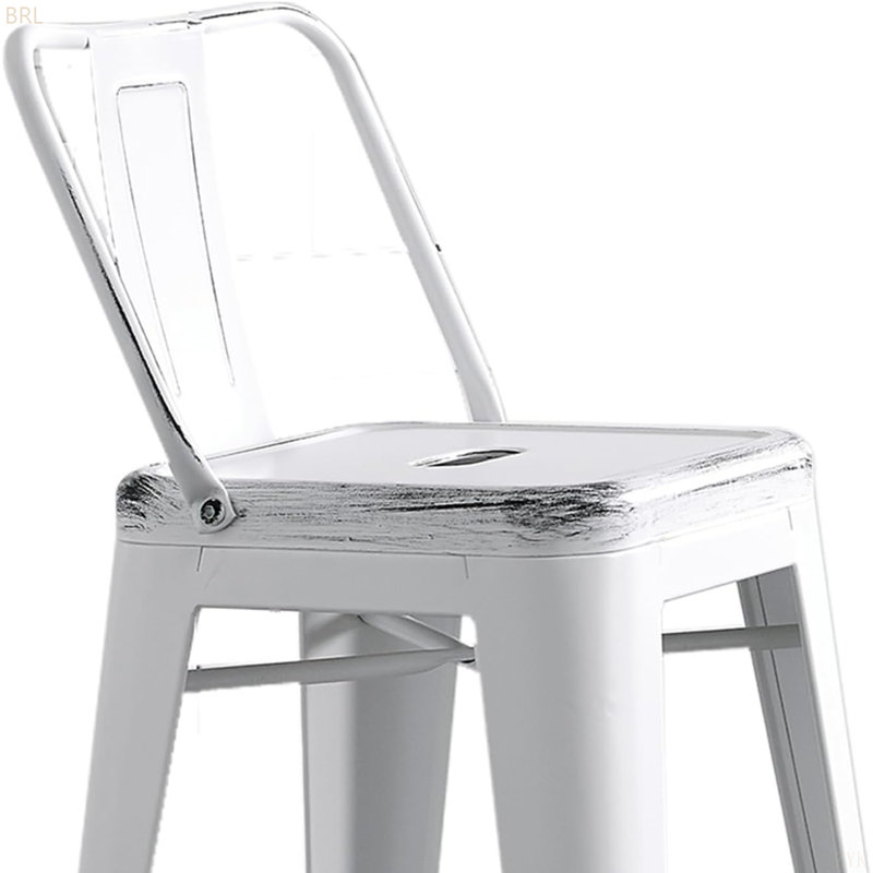 Tabourets de bar modernes, légers, industriels, contemporains, rustiques, rétro, en métal, avec dossier et 4 pieds, tabourets de bar (ensemble de 2) (siège de 30 po, blanc vieilli)