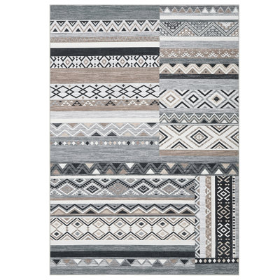 Geometric Machine Washable Rug for Living Room Bedroom Striped Non-Slip Low Pile Rubber Backing Area Rug for Playroom Office Kitchen Dining Room Dorm and Bedside Decor
