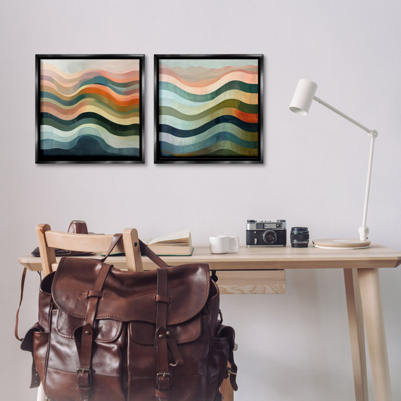 Ensemble de 2 toiles flottantes encadrées Earth Tone Fluid Waves par Lazar Studio, H 18 po x l 18 po