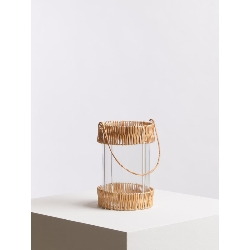 Wicker Tabletop Lantern, 21cm H x 14cm W x 14cm D
