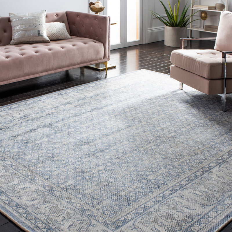 Restoration Vintage Hand Loomed Wool/Viscose Oriental Rug in Blue, Round 6'