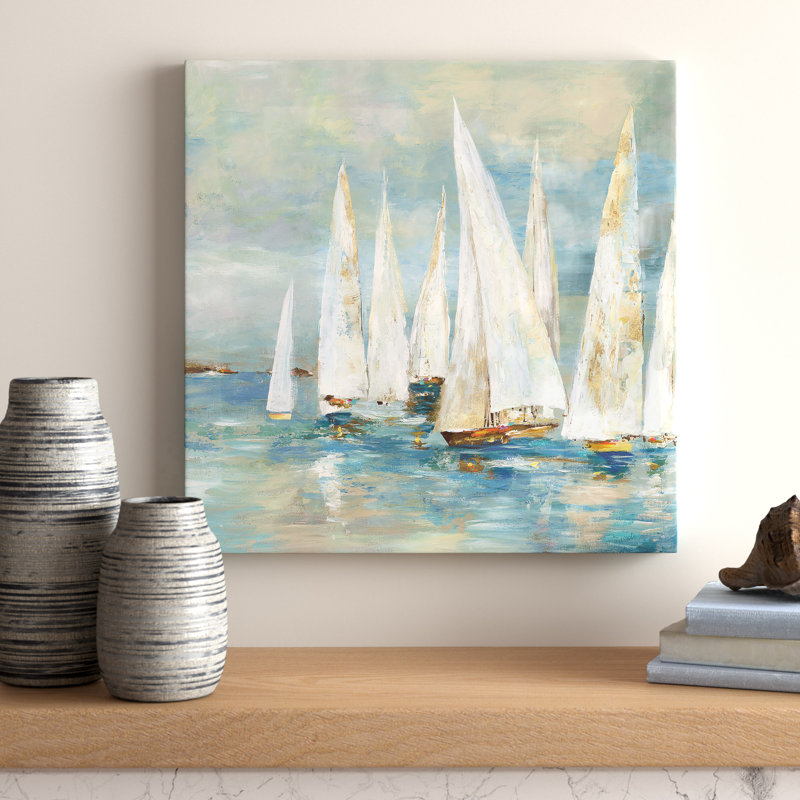 Sailboats by Allison Pearce - Painting on Canvas, No Frame, 30.48 cm H x 30.48 cm W