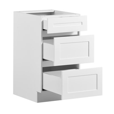 Meuble bas blanc de style Shaker, 45,7 cm de largeur, à assembler, 45,7 cm L x 61 cm P x 87,6 cm H, avec 3 tiroirs, mécanisme de fermeture amortie, chants résistants, convient à la maison, au bureau ou à la buanderie.