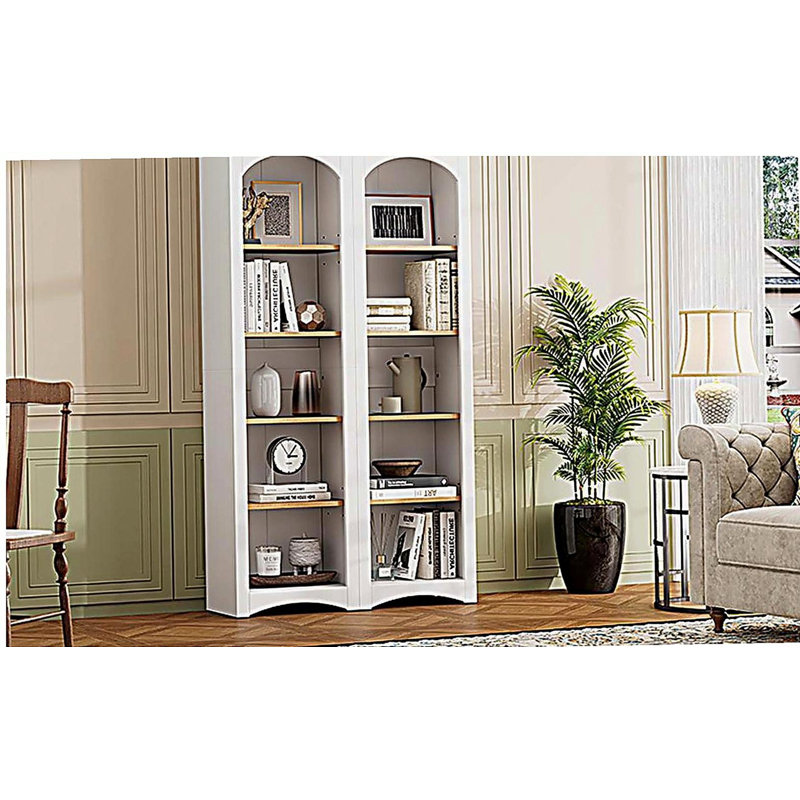 Free Standing 5 Tier Bookshelves, Bookcases Set of 2, Farmhouse Two-Tone Storage Cabinet with Adjustable Shelves, White