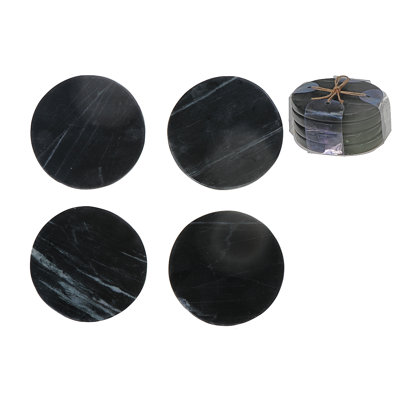 Sous-verre rond en marbre 4 pièces 4 pi x 4 po noir