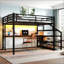 Grand lit mezzanine en métal avec bureau et escalier de rangement, éclairage à DEL intégré et ports de chargement USB, filet de fer suspendu, bouchons en caoutchouc réducteurs de bruit et cadre en acier résistant à la rouille Assemblage facile