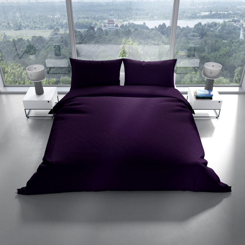 Elio Bed Linen, 200 x 200cm Duvet Cover + 2 Pillowcases (80 x 80cm, Purple