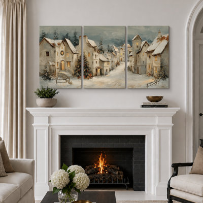 Winter " Winter Village Christmas Artwork, Living Room Pictures, Framed Canvas Giclee Print 3 Pieces Wall Art - 16"x24"x3pcs, 24"x36"x3pcs " Print