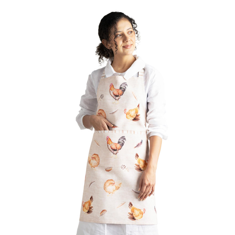 Tablier Maison d'Hermine à motif coq de ferme, 100 % coton, pour tous les jours - 70 x 80 cm
