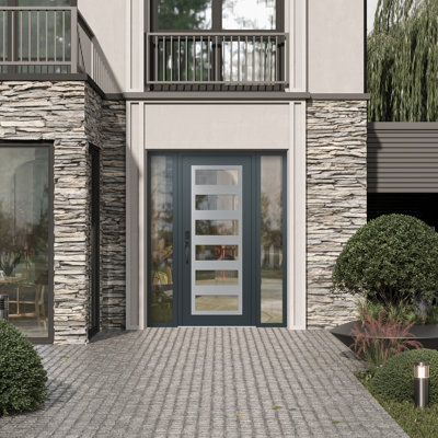 C9 à droite 64 po X 80 po Panneau d'entrée en verre argenté anthracite et anthracite avec 2 portes avant en verre