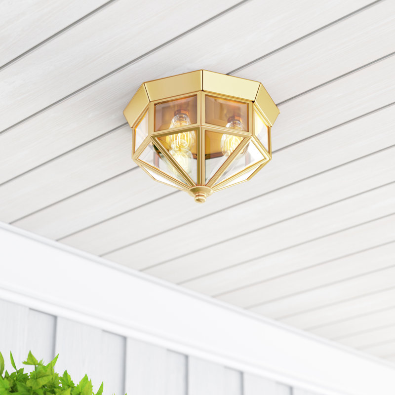 Castiel Beveled Glass Golden Polished Brass 3 - Light Outdoor Flush Mount