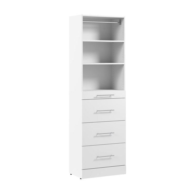 Florence Modular Reach-In Or Walk-In Closet System Tower With Shelves And 4 Drawers, Slab Style, 80.5"H x 24.8"W x 15.4"D