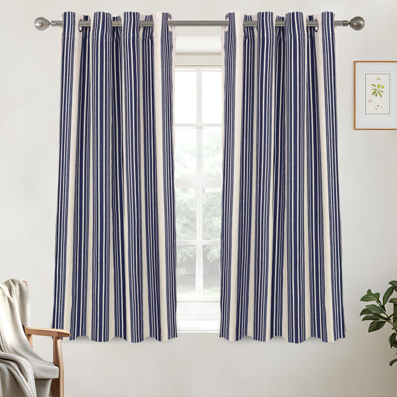 Romelia Saki Print Room Darkening Grommet Curtain Panel, 52" W x 54" L, Dark Blue