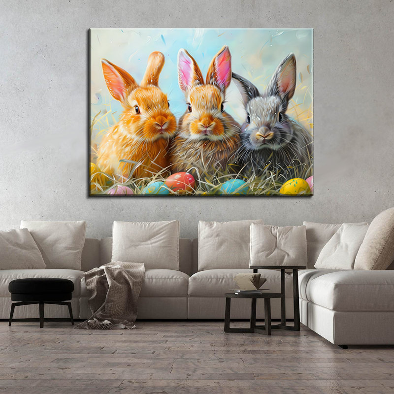 Lapin sur toile, H 24 po x l 32 po