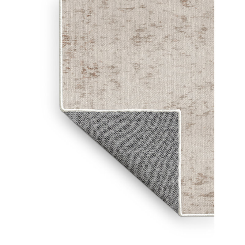 Machine Washable Abstract Beige Area Rug, Square 3'