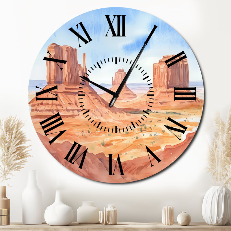 Monument Valley dans la lueur des braises - Horloge murale ronde en métal de style sud-ouest, Surdimensionné