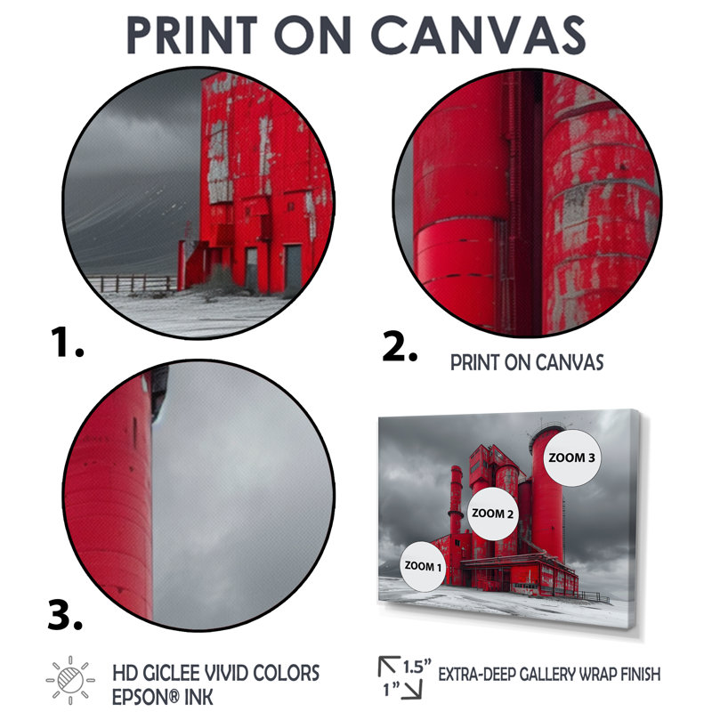 Red Gray Industrial Industrial Factories - Art mural, Toile encadrée flottée blanche, H 28 po x l 60 po x P 1,5 po