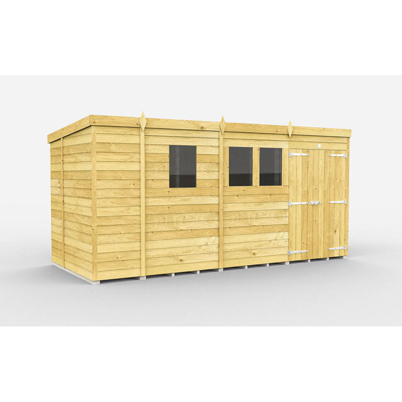 13ft x 7ft Pent Shed - Double Door with Windows
