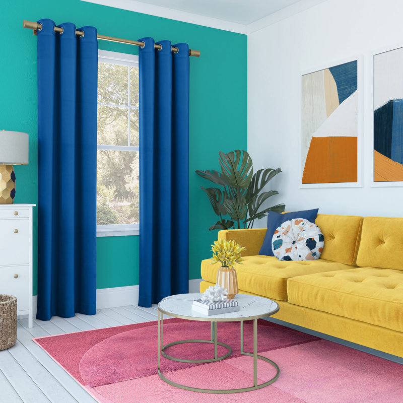 Classic Blue Polyester Blackout Grommet Window Panels for Kids