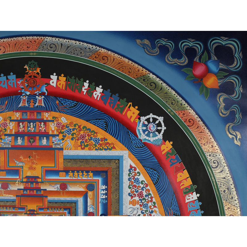 Kalachakra mandala avec bordure, Thangka sans brocart, toile carrée peinte à la main avec de l'or pur 24 carats, art bouddhiste tibétain sacré à géométrie sacrée pour salles de méditation et décor vivant