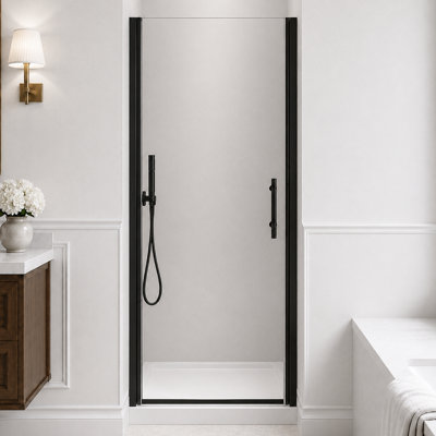 Cascada 34-35.4" W x 72" H Pivot Hinged Shower Door,1/4" 6mm Tempered Glass with Safety Film, Easy-Clean Coating, Matte Black