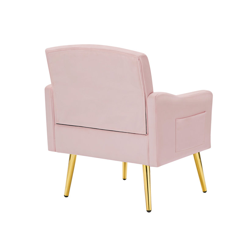 Fauteuil relaxant en velours rose avec pieds en métal - parfait pour les coins de lecture ajoutant une touche de sophistication