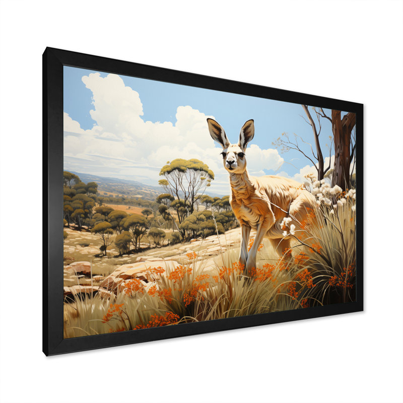 Kangaroo Bound Pastoral I - Animals Canvas Prints, Cadre simple noir, H 34 po x l 44 po x P 1,5 po