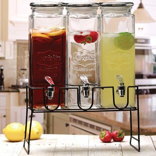 Cervantez Hammered Glass Double Beverage Drink Dispenser On Stand With Leak  Free Spigot, 1 Gallon, Clear