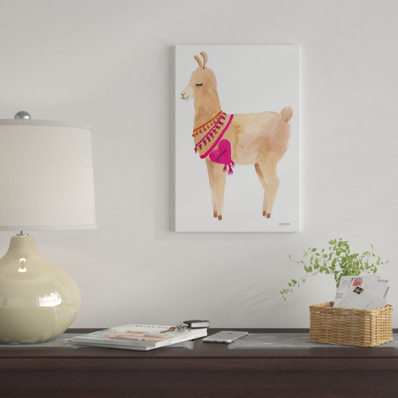« la la llama iv », impression sur toile tendue, H 12 po x l 8 po x P 0,75 po, Toile tendue, Pas de tapis
