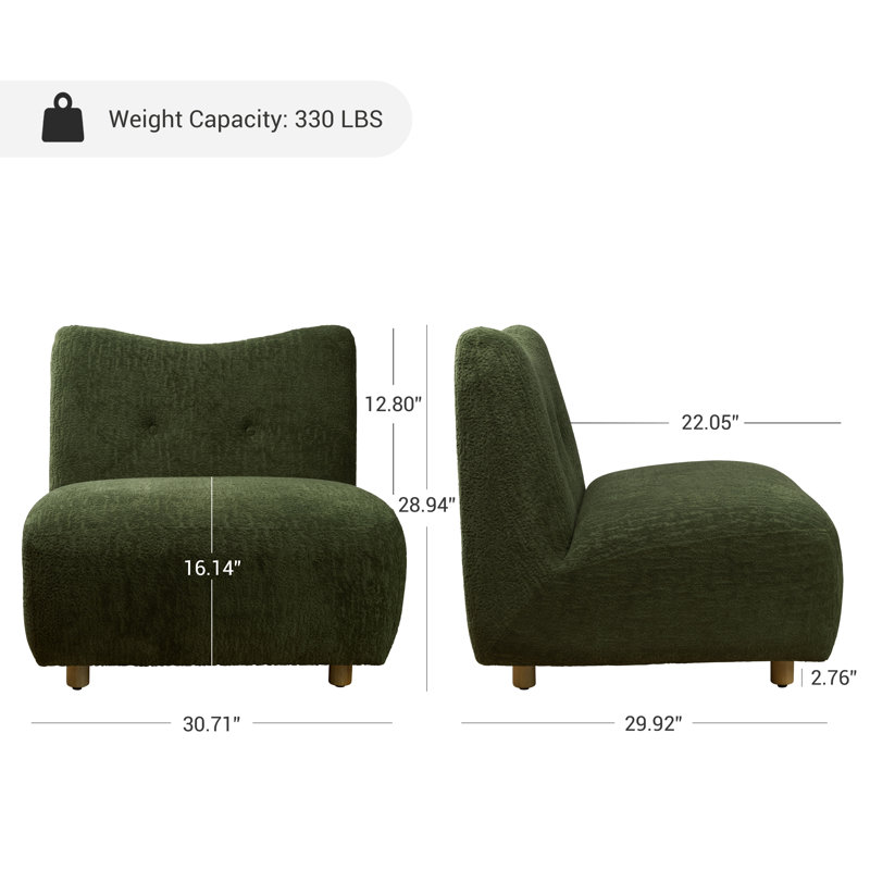 30.7'' W Set of 2 Upholstered Tufted Armless Accent Slipper Chairs, Modular Lounge Chair Set For Living Room Bedroom Apartment