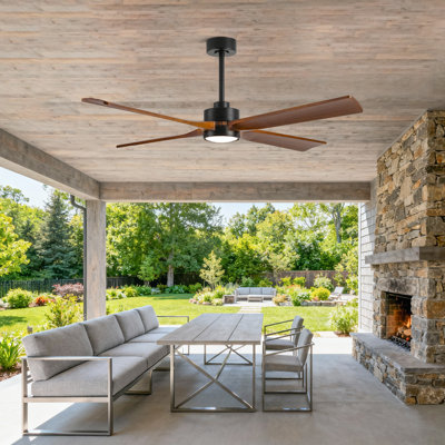 4-blade Smart Dc Ceiling Fan With Light, Solid Wood (42/52/60 Inch), Black & Walnut, High Cfm, Wifi/alexa/remote Control, Dimmable