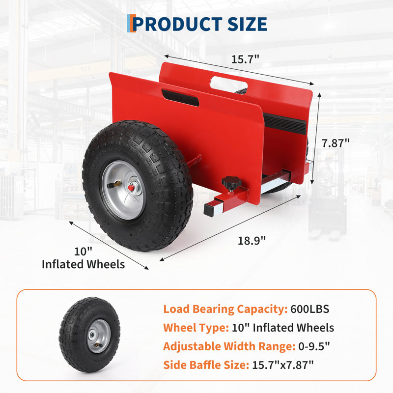 Chariot à panneau rouge robuste à capacité de 600 lb avec 10 roues en caoutchouc solide, Rouge