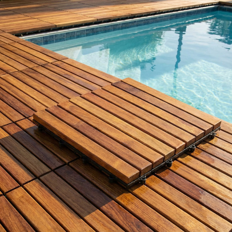 Plancher EZ en bois de teck massif, 1 tuile seulement, latte longue