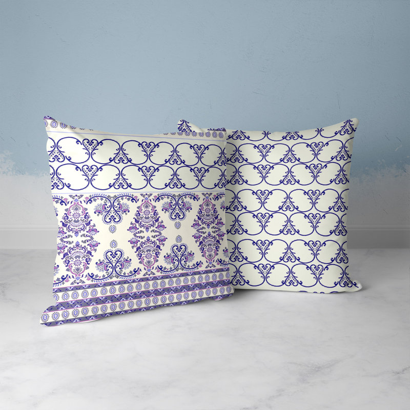Floral Square Cushion, 46cm H x 46cm W, White/Purple